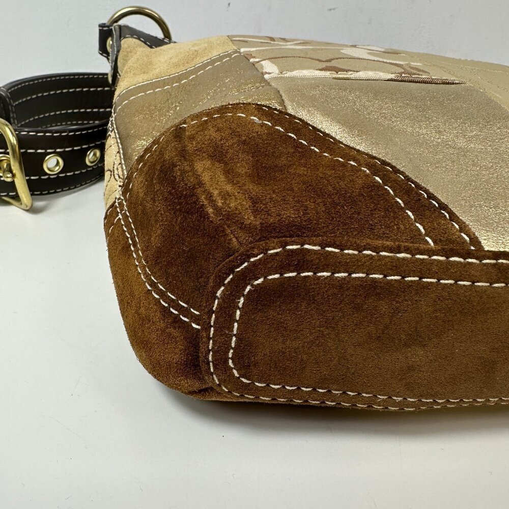 Y2K Vintage Coach Signature Patchwork Gold Medium Shoulder Crosbody Bag F10387 - Picture 13 of 16